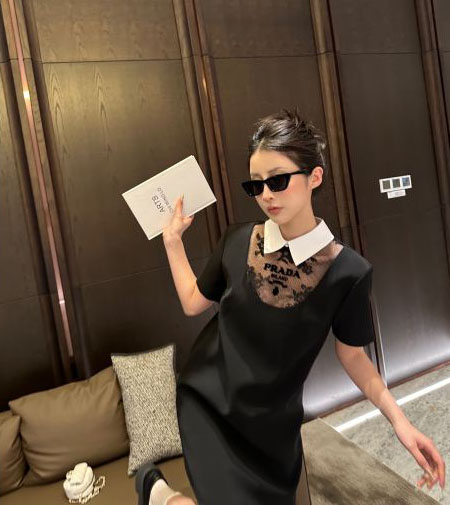 designer,replica,clothing,fake,1:1,lv,luxury,high quality 23/Prada Women’s Short-sleeved Dress