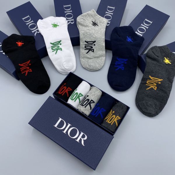 designer,replica,clothing,fake,1:1,lv,luxury,high quality 23/Dior Dior counter latest fashion socks（5 pairs one box ）