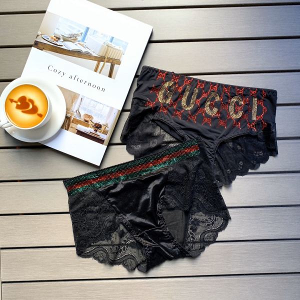 designer,replica,clothing,fake,1:1,lv,luxury,high quality 【2pcs】Gucci Lace Ice Silk Mid-Waist Ladies Panties