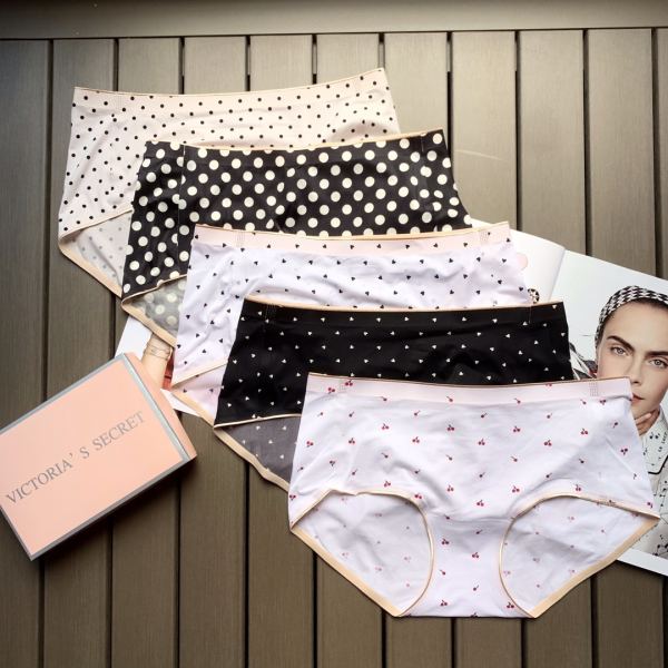 designer,replica,clothing,fake,1:1,lv,luxury,high quality 【5pcs】Victoria’s Secret fashion polka dot small floral print women’s mid-waist seamless underwear