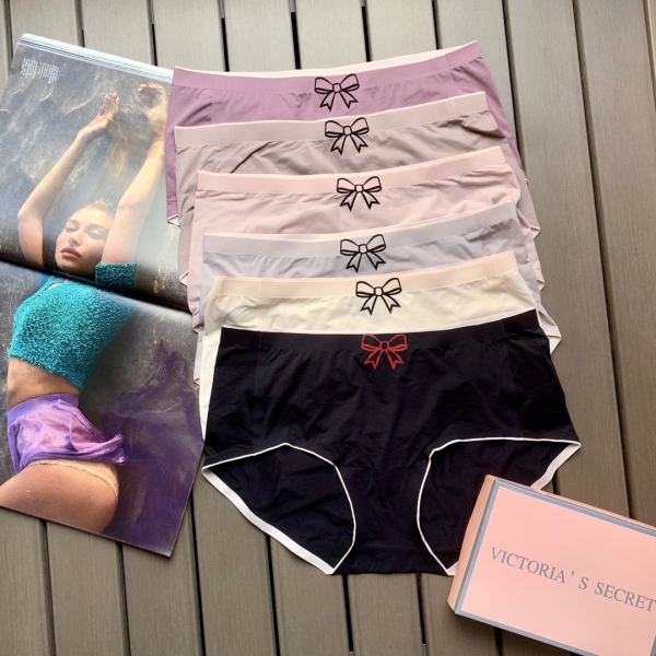 designer,replica,clothing,fake,1:1,lv,luxury,high quality 【6pcs】Victoria’s Secret fashion bow print solid color women’s mid-waist seamless underwear
