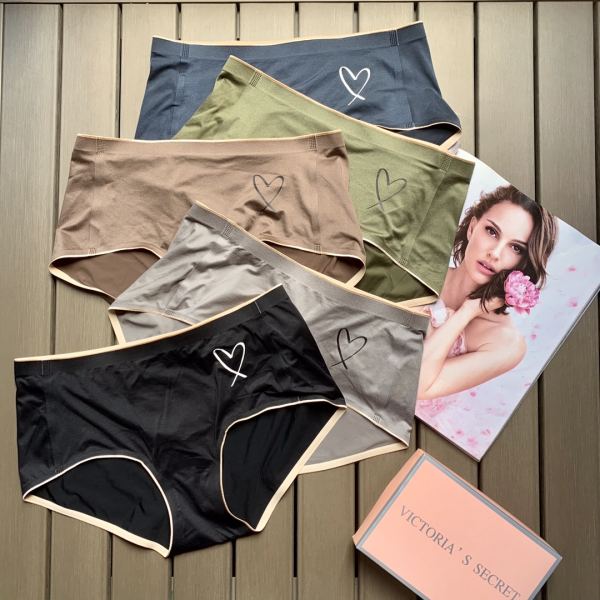 designer,replica,clothing,fake,1:1,lv,luxury,high quality 【5pcs】Victoria’s Secret New Classic Victoria’s Secret Peach Heart Logo Print Solid Color Women’s Mid-Waist Seamless Panties