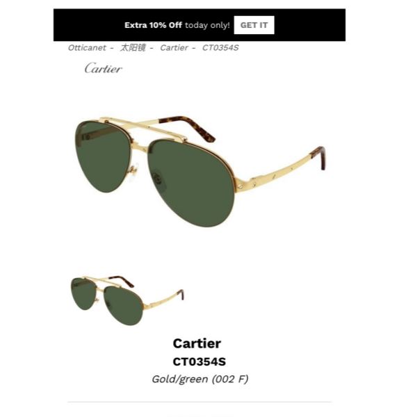 designer,replica,clothing,fake,1:1,lv,luxury,high quality Cartier official 1:1 version sunglasses / CT0354S