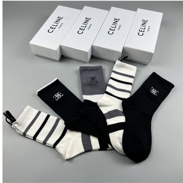 designer,replica,clothing,fake,1:1,lv,luxury,high quality Celine2023 new autumn and winter socks (5 pairs one box)