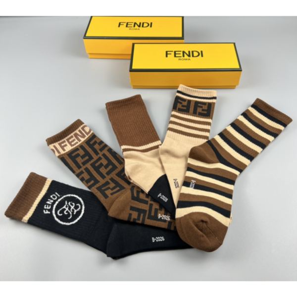 designer,replica,clothing,fake,1:1,lv,luxury,high quality Fendi2023 new autumn and winter socks (5 pairs one box)