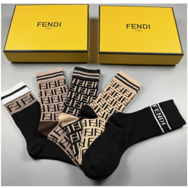 designer,replica,clothing,fake,1:1,lv,luxury,high quality Fendi2023 new autumn and winter socks (5 pairs one box)