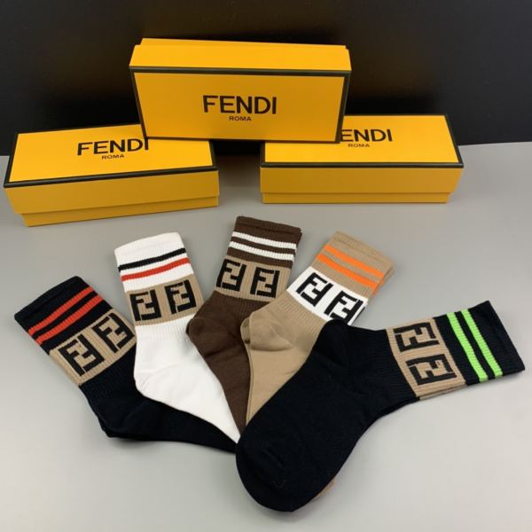 designer,replica,clothing,fake,1:1,lv,luxury,high quality Fendi2023 new autumn and winter socks (5 pairs one box)