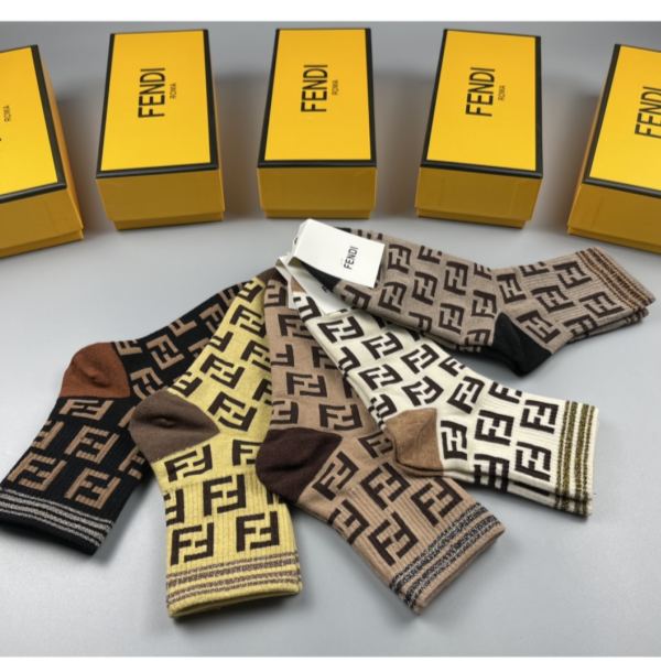 designer,replica,clothing,fake,1:1,lv,luxury,high quality Fendi2023 new autumn and winter socks (5 pairs one box)