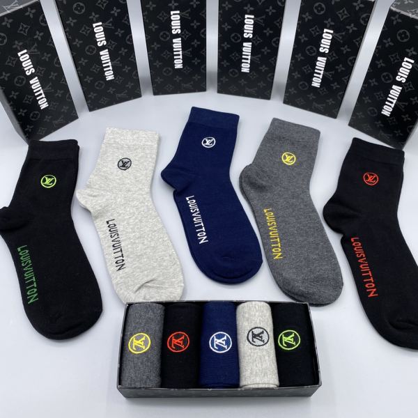 designer,replica,clothing,fake,1:1,lv,luxury,high quality L* 2023 new autumn and winter socks (5 pairs one box)