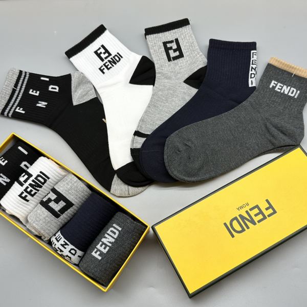designer,replica,clothing,fake,1:1,lv,luxury,high quality Fendi2023 new autumn and winter socks (5 pairs one box)