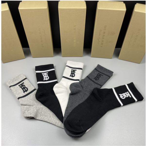designer,replica,clothing,fake,1:1,lv,luxury,high quality Burberry2023 new autumn and winter socks (5 pairs one box)