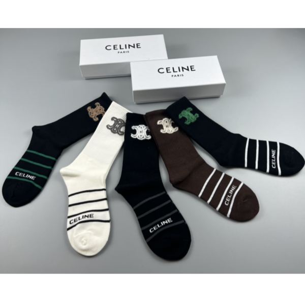 designer,replica,clothing,fake,1:1,lv,luxury,high quality Celine2023 new autumn and winter socks (5 pairs one box)