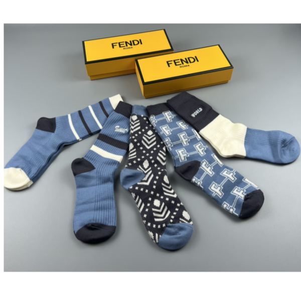 designer,replica,clothing,fake,1:1,lv,luxury,high quality Fendi2023 new autumn and winter socks (5 pairs one box)