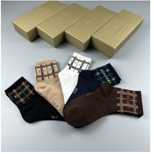 designer,replica,clothing,fake,1:1,lv,luxury,high quality Burberry2023 new autumn and winter socks (5 pairs one box)