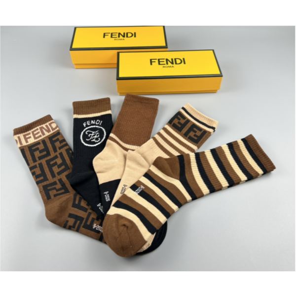 designer,replica,clothing,fake,1:1,lv,luxury,high quality Fendi2023 new autumn and winter socks (5 pairs one box)