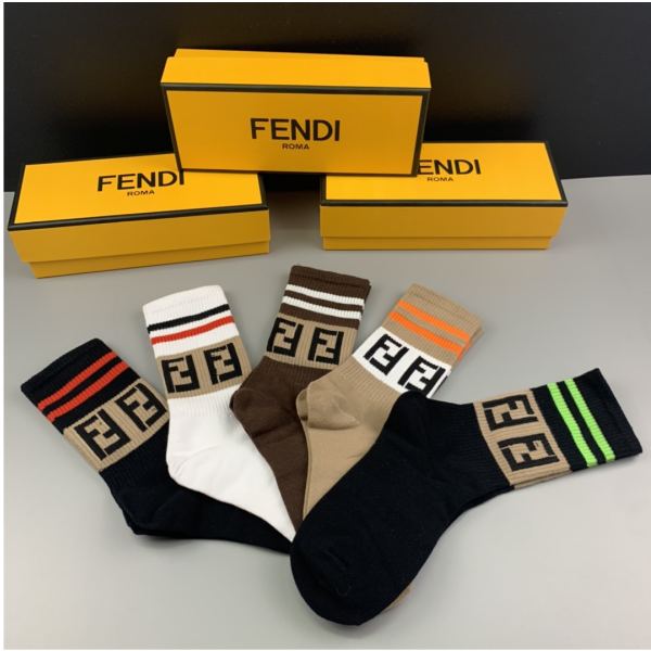 designer,replica,clothing,fake,1:1,lv,luxury,high quality Fendi2023 new autumn and winter socks (5 pairs one box)