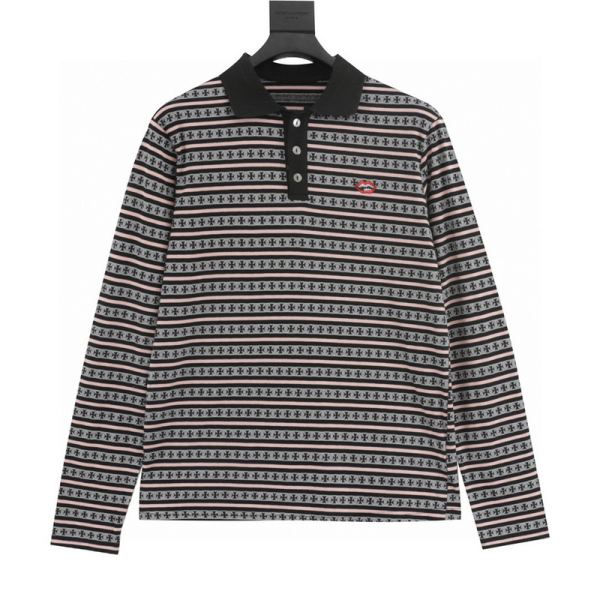 designer,replica,clothing,fake,1:1,lv,luxury,high quality 24/ChromeHearts new long-sleeved lapel T-shirt for men and women