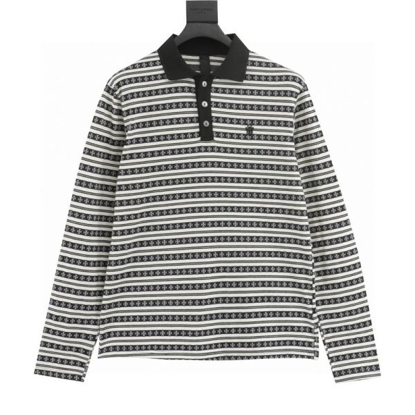 designer,replica,clothing,fake,1:1,lv,luxury,high quality 24/ChromeHearts new long-sleeved lapel T-shirt for men and women