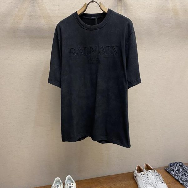 designer,replica,clothing,fake,1:1,lv,luxury,high quality Balmain Balmain pure cotton washed distressed round neck loose short sleeves