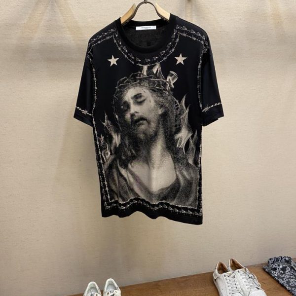designer,replica,clothing,fake,1:1,lv,luxury,high quality Givenchy24 summer classic Kangli black double-sided Jesus print short sleeves
