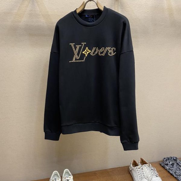 designer,replica,clothing,fake,1:1,lv,luxury,high quality LV2024FW metallic copper bead embroidery LV latest brand letter fleece round neck sweatshirt