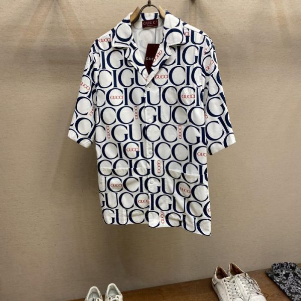designer,replica,clothing,fake,1:1,lv,luxury,high quality GUCCI#24SS new all-over letter logo jacquard short-sleeved shirt