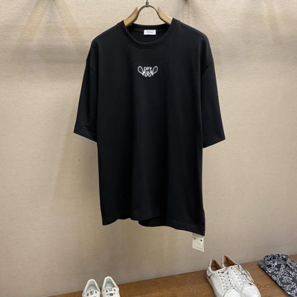 designer,replica,clothing,fake,1:1,lv,luxury,high quality OFF white new pure cotton round neck embroidered short sleeves