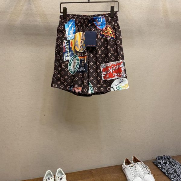 designer,replica,clothing,fake,1:1,lv,luxury,high quality LV resort series silk full logo graffiti shorts