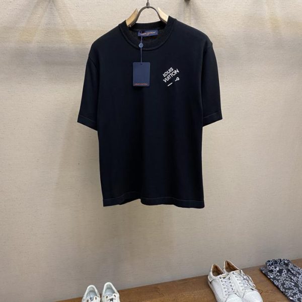 designer,replica,clothing,fake,1:1,lv,luxury,high quality LV classic knitted contrast pin half-sleeve T-shirt