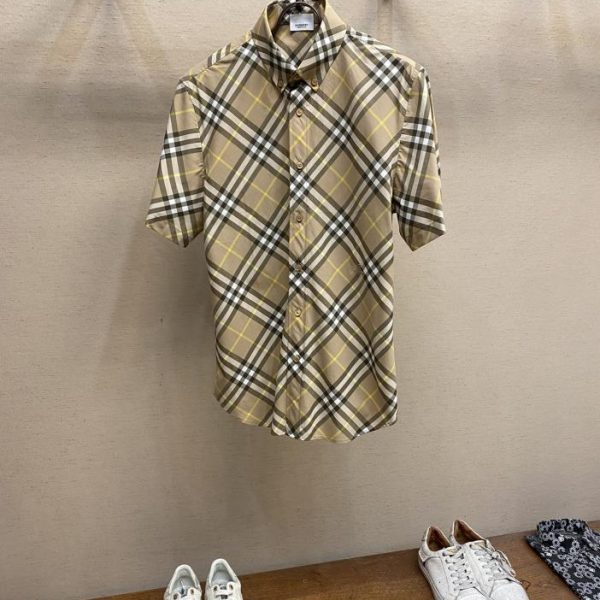 designer,replica,clothing,fake,1:1,lv,luxury,high quality Burberry plaid cotton casual short-sleeved lining