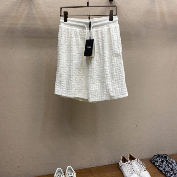 designer,replica,clothing,fake,1:1,lv,luxury,high quality Fendi all-over double F jacquard drawstring elasticated waist ribbed trim shorts