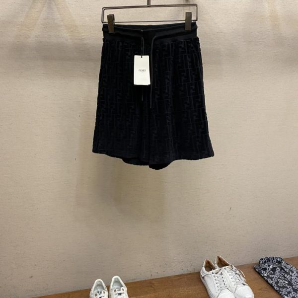 designer,replica,clothing,fake,1:1,lv,luxury,high quality Fendi all-over double F jacquard drawstring elasticated waist ribbed trim shorts