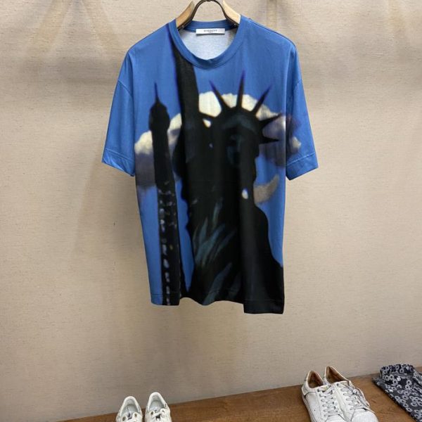 designer,replica,clothing,fake,1:1,lv,luxury,high quality Givenchy24ss early spring new direct-print printed Statue of Liberty short-sleeved T-shirt for men and women