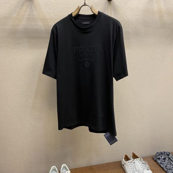 designer,replica,clothing,fake,1:1,lv,luxury,high quality Prada sequined letter short-sleeved basic jersey T-shirt