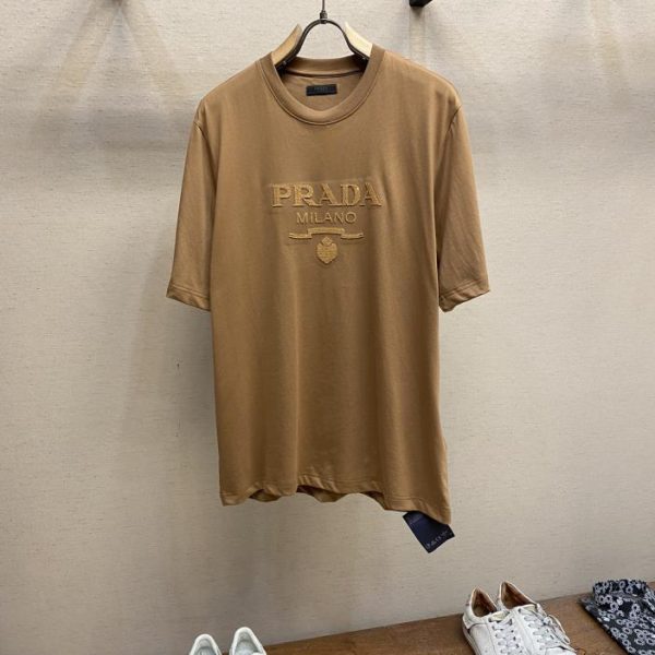 designer,replica,clothing,fake,1:1,lv,luxury,high quality Prada sequined letter short-sleeved basic jersey T-shirt