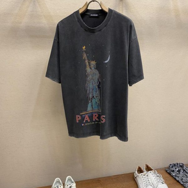 designer,replica,clothing,fake,1:1,lv,luxury,high quality Balenciag Statue of Liberty printed short-sleeved T-shirt