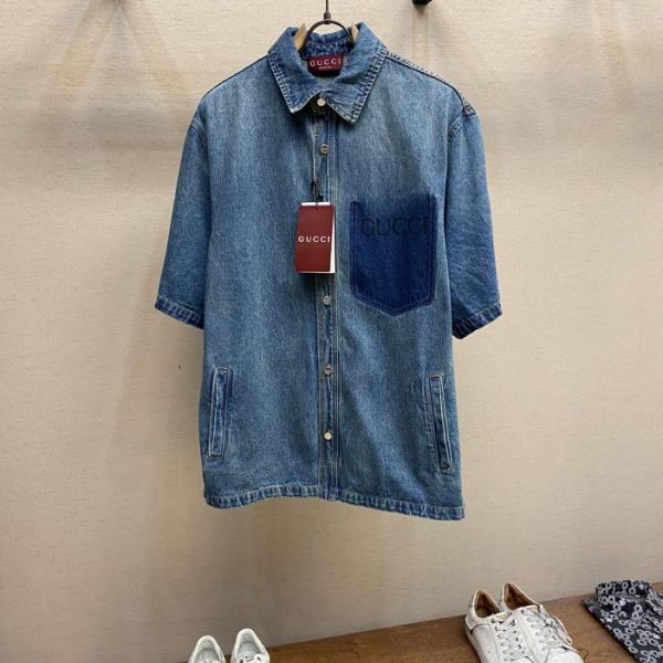designer,replica,clothing,fake,1:1,lv,luxury,high quality GucciGU pocket denim suit short shirt