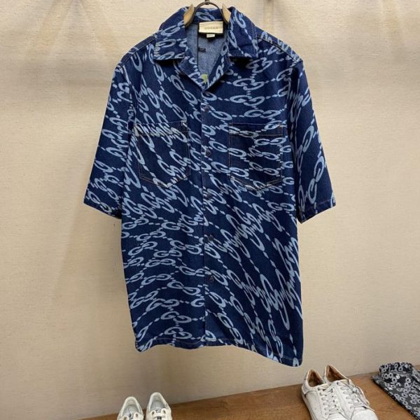 designer,replica,clothing,fake,1:1,lv,luxury,high quality Gucci2024SS new spring and summer double G denim short-sleeved shirt jacket