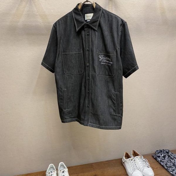designer,replica,clothing,fake,1:1,lv,luxury,high quality Gucci 2024ss spring and summer new denim short-sleeved shirt