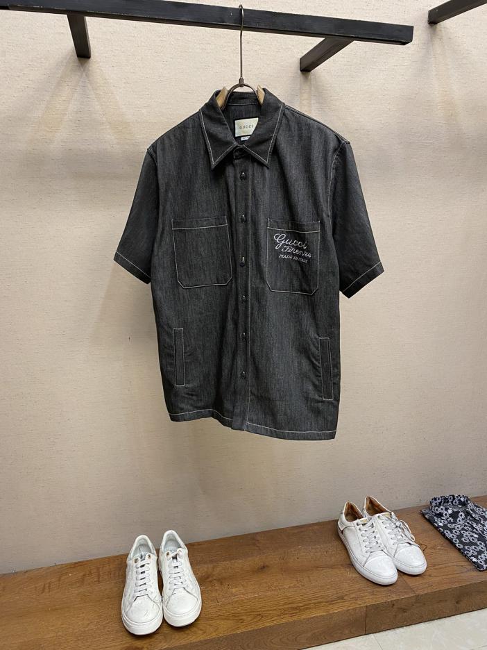 designer,replica,clothing,fake,1:1,lv,luxury,high quality Gucci 2024ss spring and summer new denim short-sleeved shirt designer,replica,clothing,fake,1:1,lv,luxury,high quality Gucci 2024ss spring and summer new denim short-sleeved shirt
