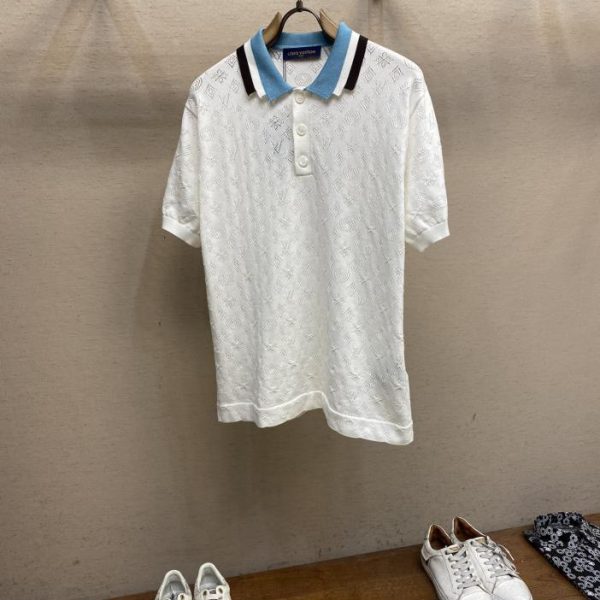 designer,replica,clothing,fake,1:1,lv,luxury,high quality LV hollow old pattern jacquard knitted polo shirt.