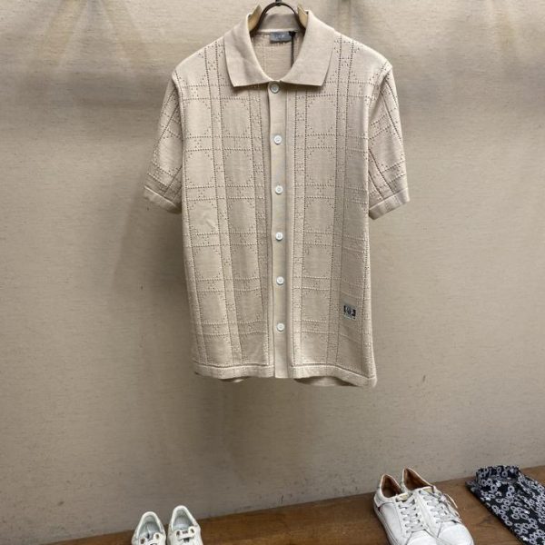 designer,replica,clothing,fake,1:1,lv,luxury,high quality Dior24ss European and American style early spring new style small label cannage pattern hollow knitted short-sleeved polo cardigan