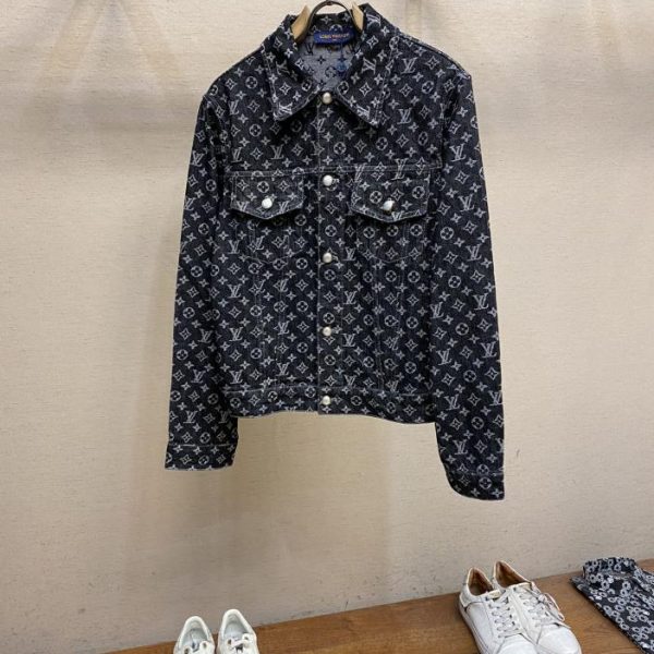 designer,replica,clothing,fake,1:1,lv,luxury,high quality LV new all-over printed jacquard denim lapel jacket