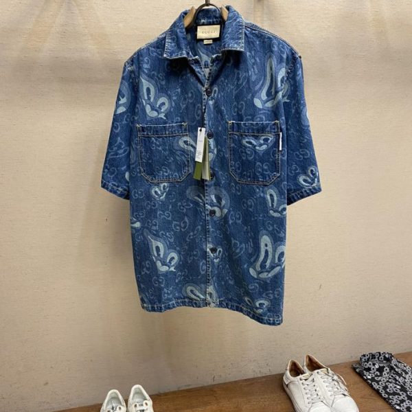 designer,replica,clothing,fake,1:1,lv,luxury,high quality Gucci GU Liquid Love Denim Shirt