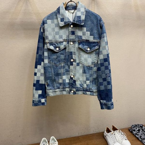 designer,replica,clothing,fake,1:1,lv,luxury,high quality LV Louis 24SS fuzzy checkerboard denim jacket