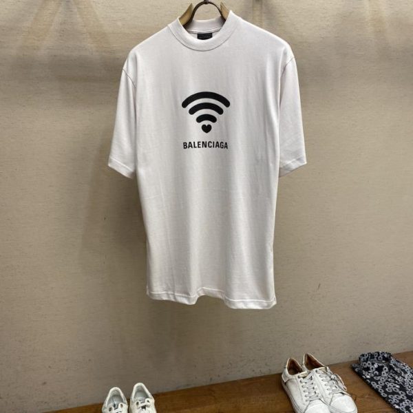 designer,replica,clothing,fake,1:1,lv,luxury,high quality BalenciagaBA 520 wireless printed round neck short sleeves
