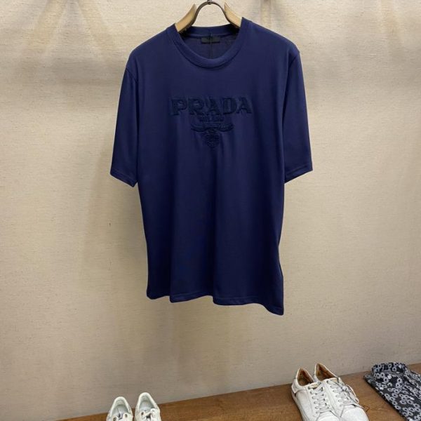 designer,replica,clothing,fake,1:1,lv,luxury,high quality Prada flocked embroidered lettering short-sleeved basic jersey T-shirt