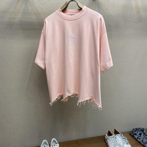 designer,replica,clothing,fake,1:1,lv,luxury,high quality BalenciagaBLCG 24SS new style big destruction small embroidery tassel short-sleeved T-shirt