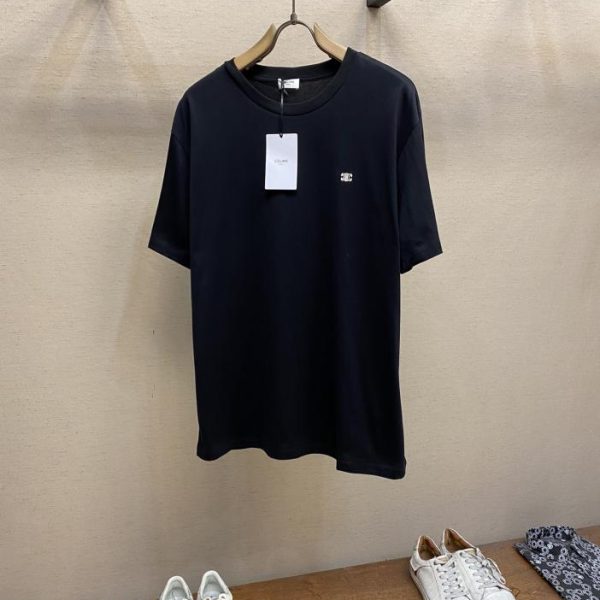 designer,replica,clothing,fake,1:1,lv,luxury,high quality Celine Logo small embroidery round neck short-sleeved T-shirt