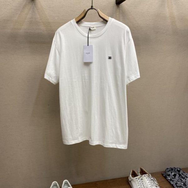 designer,replica,clothing,fake,1:1,lv,luxury,high quality Celine Logo small embroidery round neck short-sleeved T-shirt